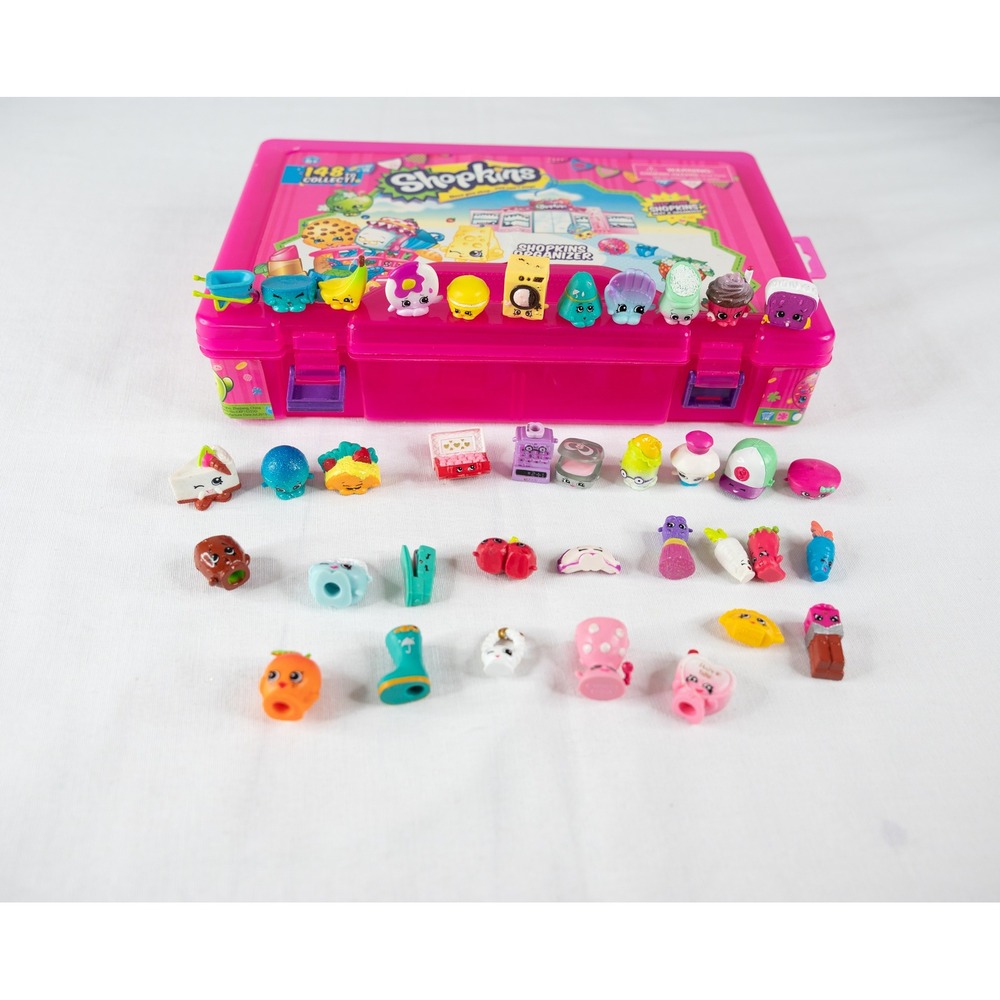 Shopkins Storage Organizer Case Lot Kids OS Pink Good 37pc Figures Mixed Seasons
